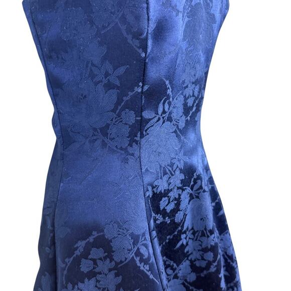 Maurices Vintage Navy Satin Floral Beaded Choker Halter 90s Y2K Prom Dress sz XS - Picture 3 of 15